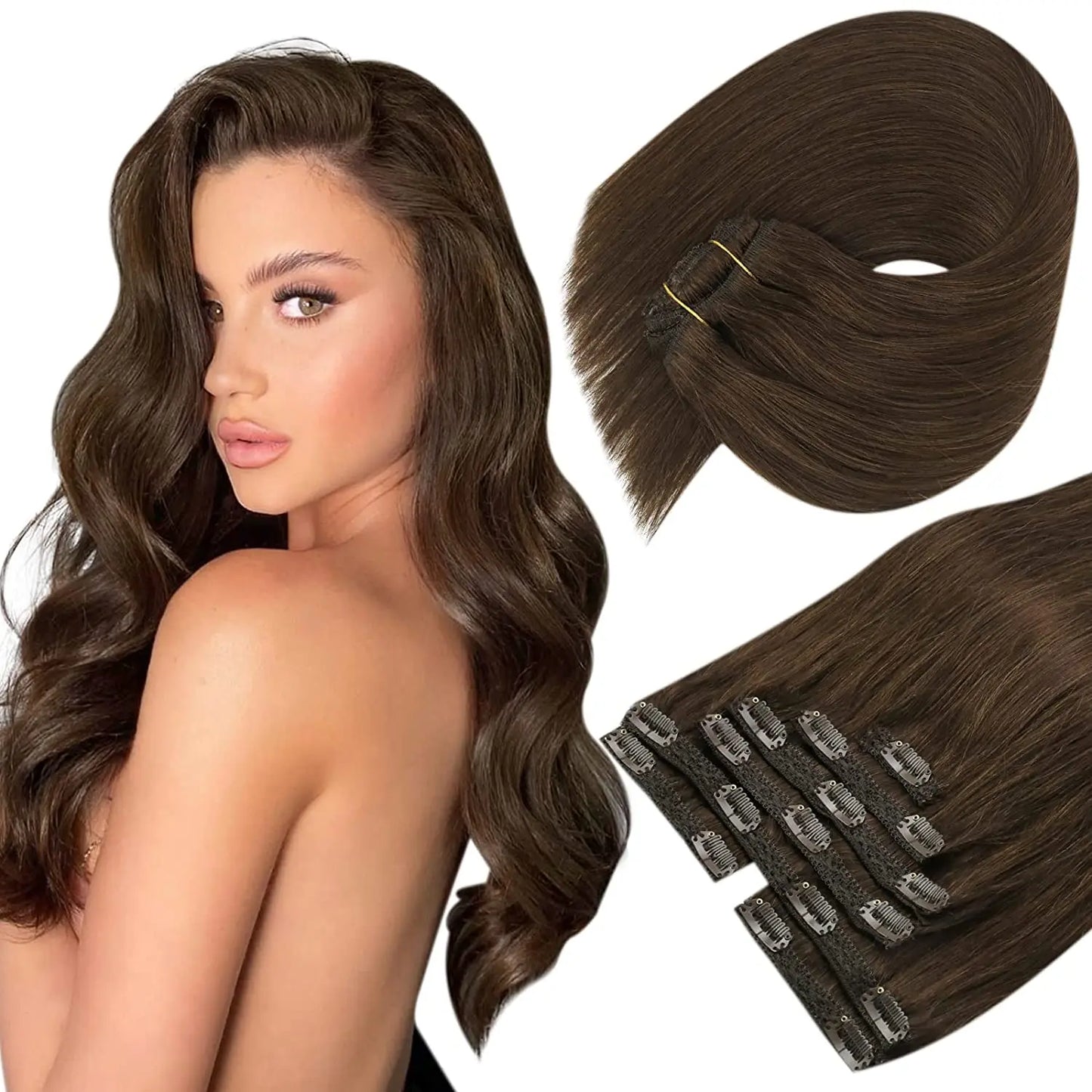 VeSunny Clip in Hair Extension Human Hair Balayage Natural Human Hair Extension Human Hair Clip Extension for Women