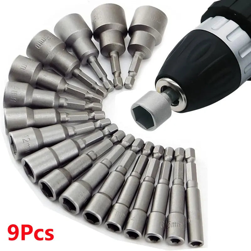9pc Hex Socket Nut Driver Set — 5–13mm 1/4" Sleeve Nozzle Driver Bits