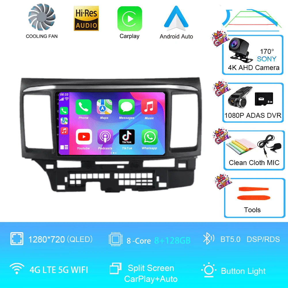 Android 16 For MITSUBISHI LANCER 9 10 X 2008 - 2016 Car Radio video Player 9Inch Stereo Audio GPS Player Carplay Auto Screen