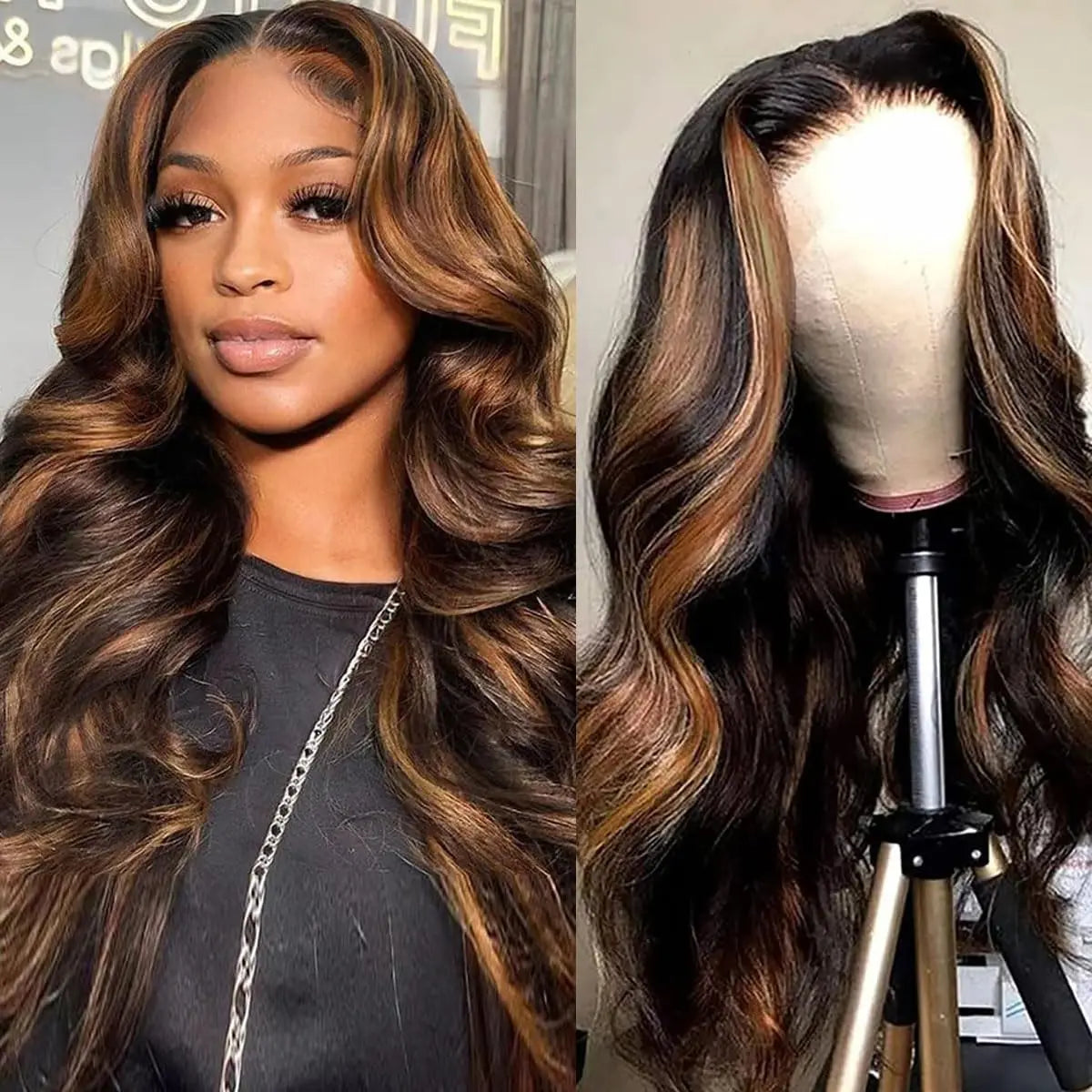 1B/30 Highlight 13x6 Lace Front Human Hair Wigs Ombre Black Brown Colored Preplucked Body Wave Lace Frontal Wig For Women 30Inch