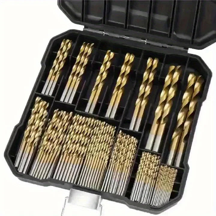 50/99pcs Titanium Coated High Speed Steel Drill Bit Set Hex Shaft Straight Spiral Twist Bits for Metal Wood Plastic Drilling