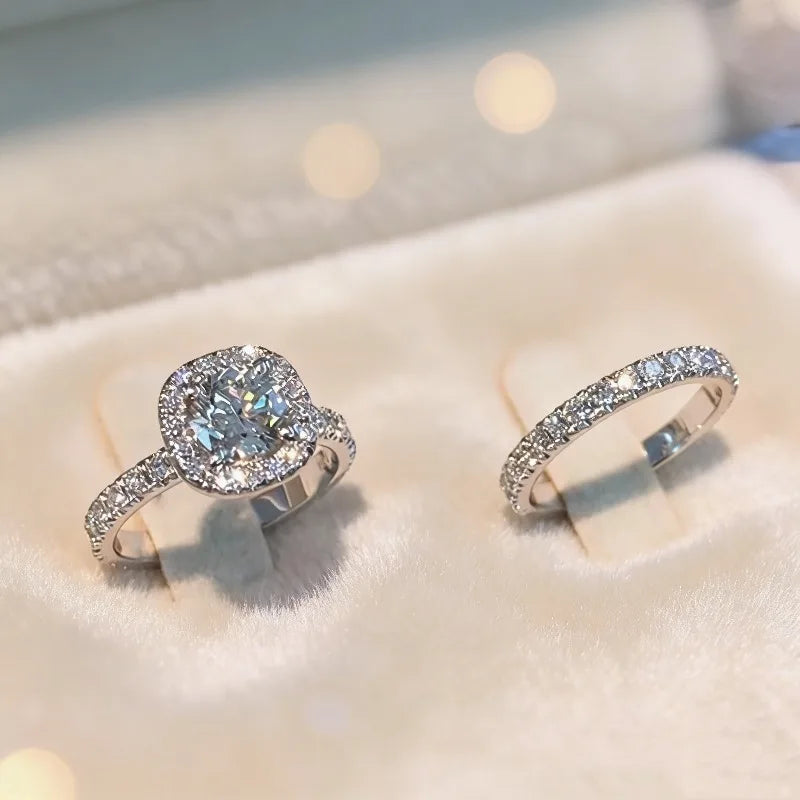 Silver-Tone Princess Ring with White Zircon for Women - Wedding Set