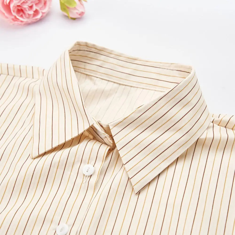 Fashion Cotton Stripes Fake Collar Vintage Classic Front Tie Casual Detachable False Blouse Collar for Women