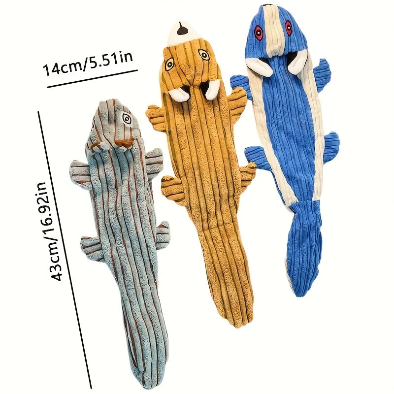 Squirrel‑Shaped Pet Dog Toy Corduroy Plush Squeaky Chew Toy No Stuffing Design Bite‑Resistant Stress Relief Interactive Play Toy