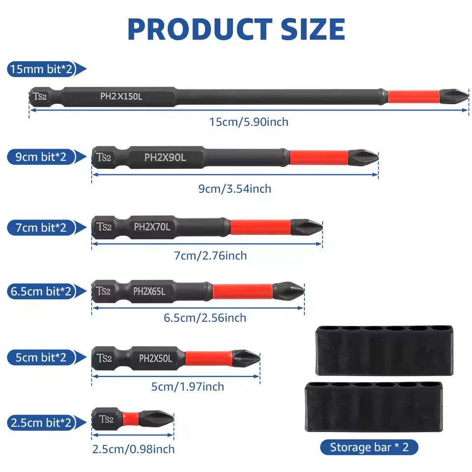 Anti Slip bits Magnetic Screwdriver bit Set S2 Alloy Steel Impact Resistance Bits-3/6/12Pcs Suitable for Electric Drills