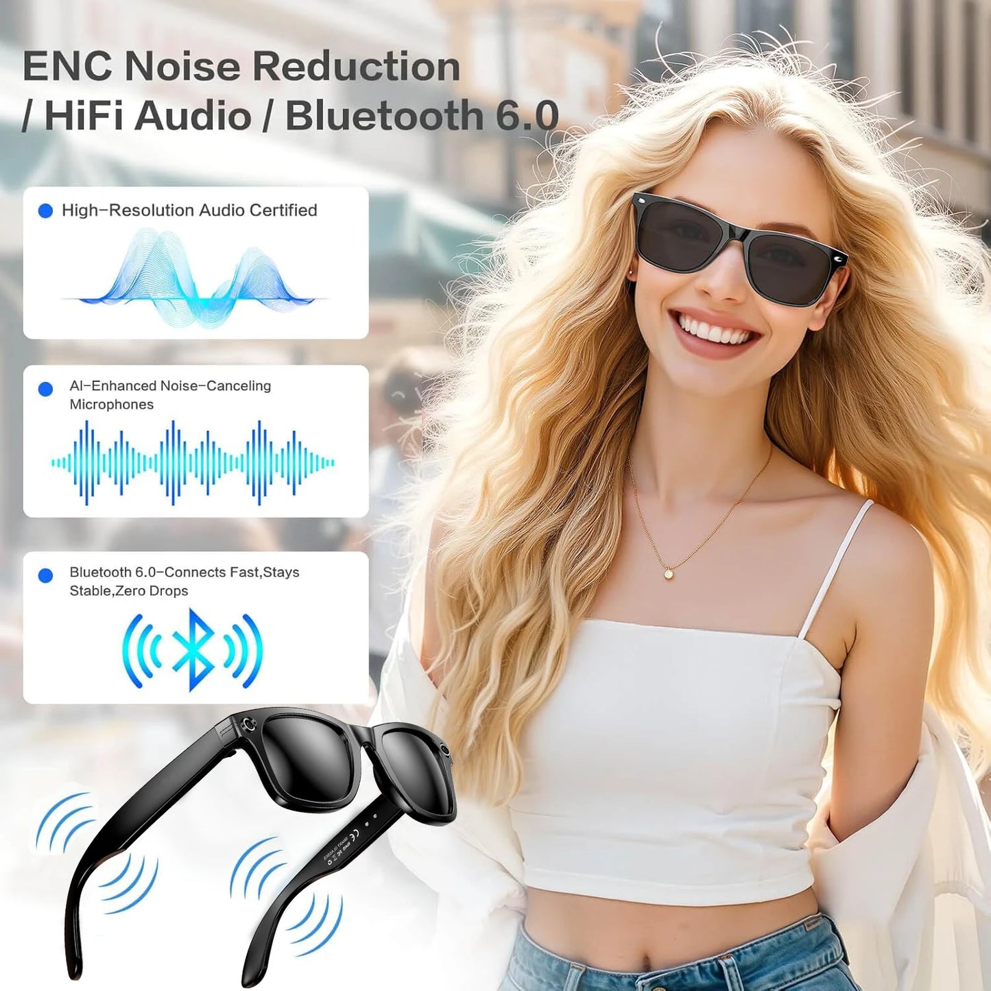 Smart Camera Glasses with Color-Changing Lenses & HD Video