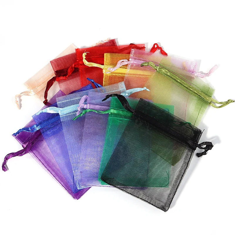 10pcs Organza Gift Bags – Sheer Tulle Mesh Pouches for Wedding Favors, Candy, Jewelry & Party Packaging | Solid Color