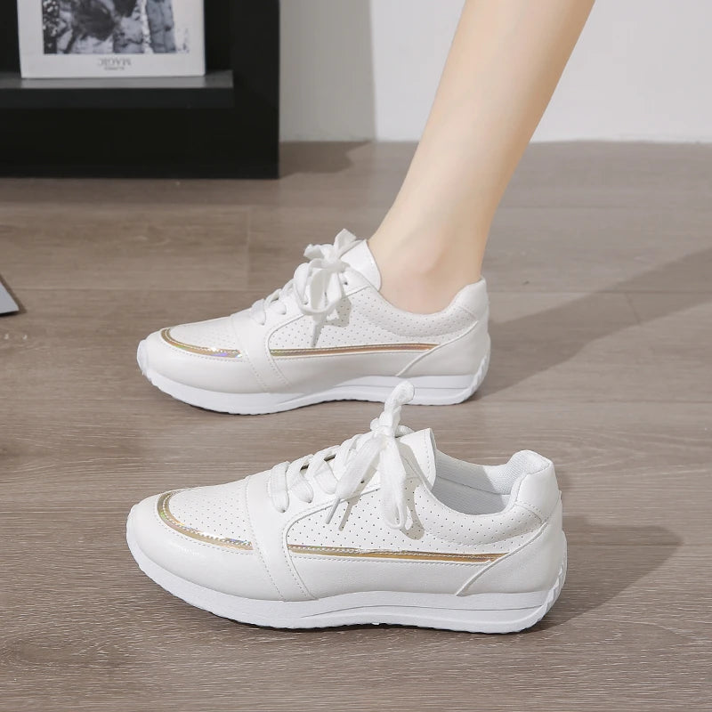 Breathable Mesh Sneakers for Women — Lightweight Patchwork Lace-Up Flats