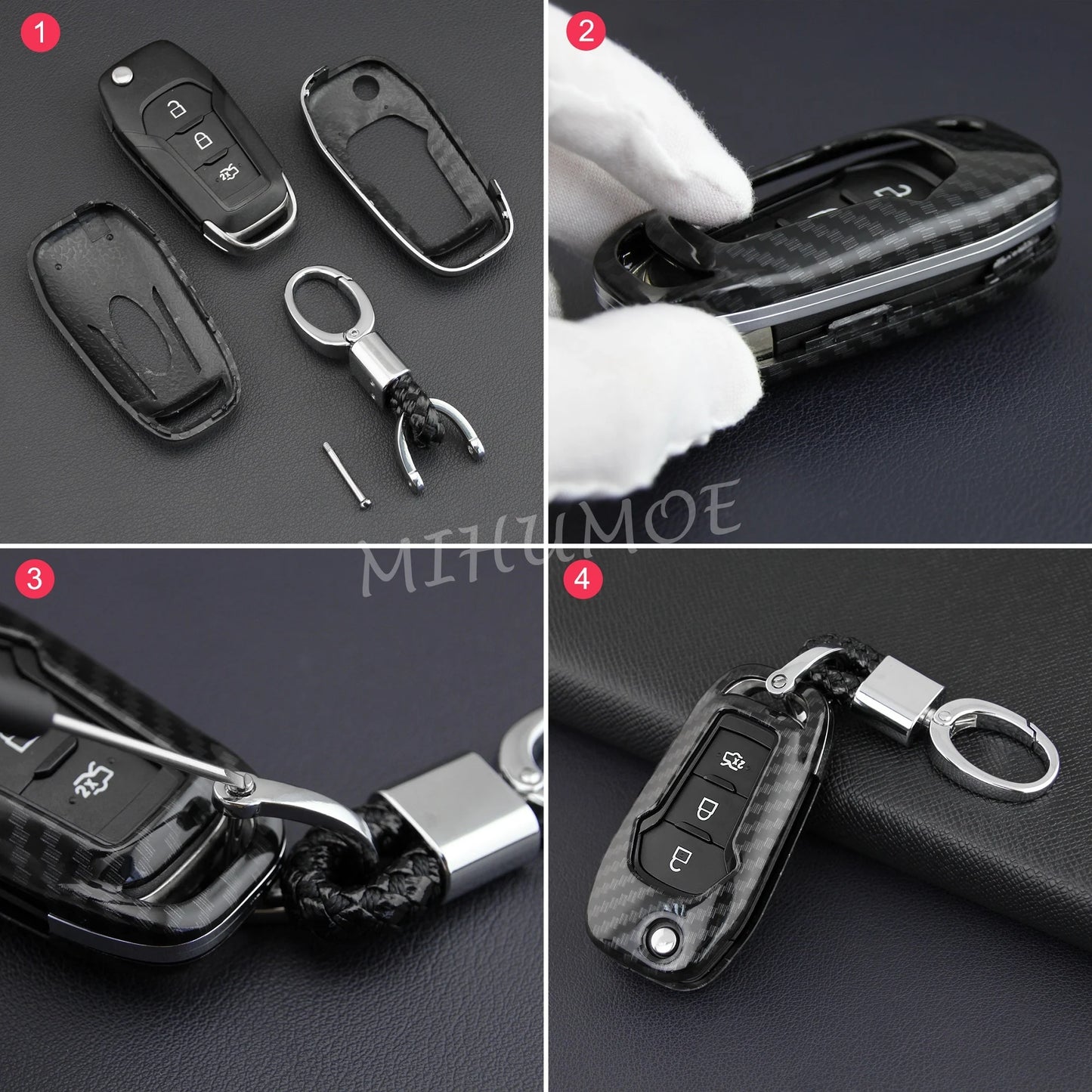Carbon-Fiber Flip Key Fob Cover for Ford F-150 / F-250 / F-350 / Ranger