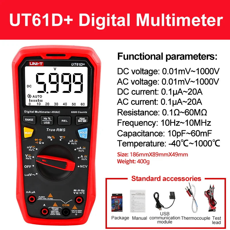 UNI T Professional Digital Multimeters UT61B+ UT61E+ UT61D+1000V Analog Multimeter Resistance Capacitance Test Multi Tester