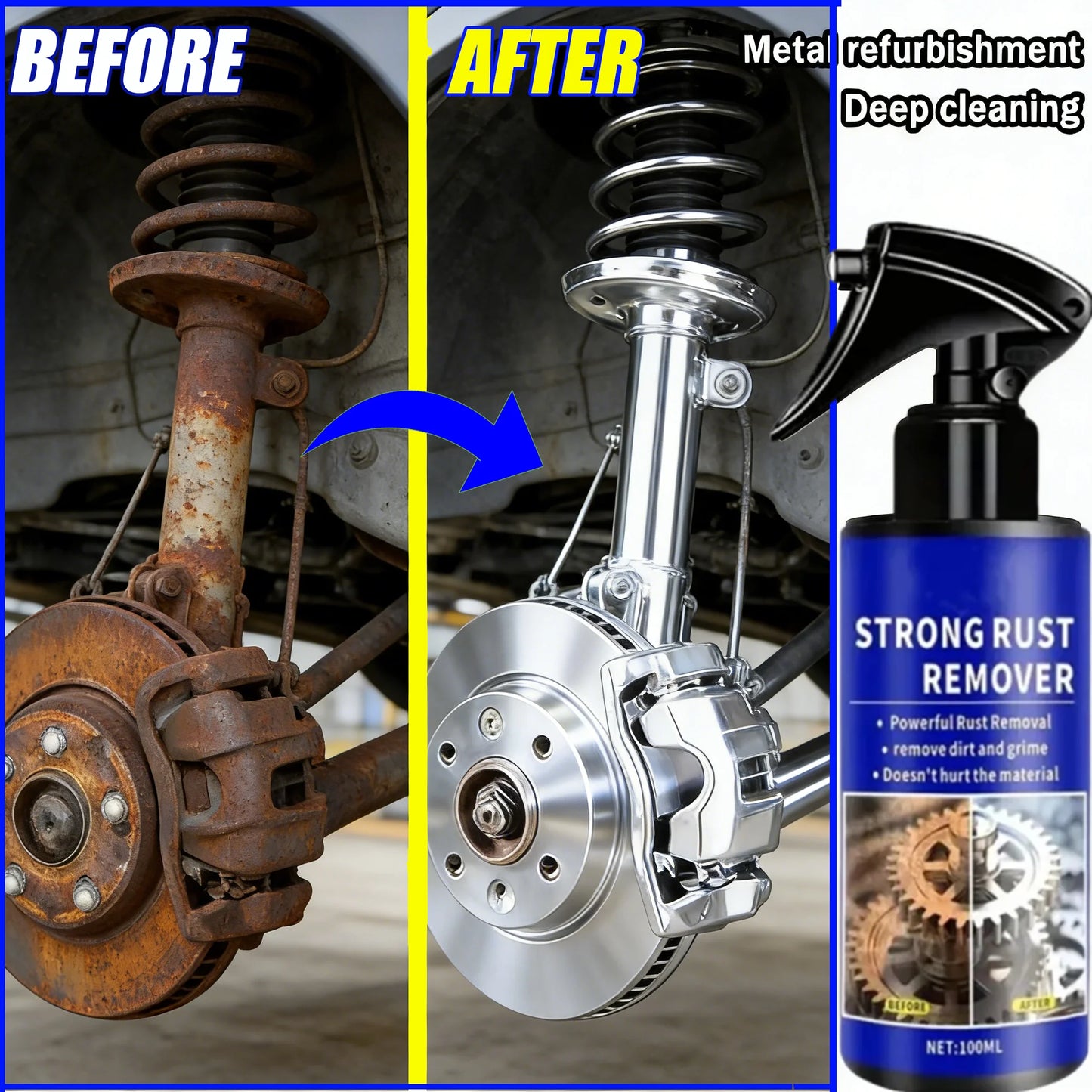 Car Rust Remover Auto Exhaust Pipe Rust Derusting Spray Quickly Car Wheel Hub Care Clean Metal Iron Prowder Stain Removal Agent