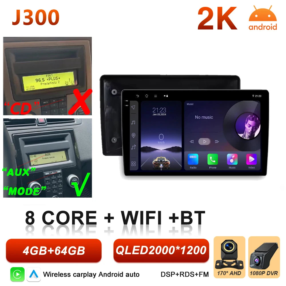 Car Stereo with Apple CarPlay & Android Auto, Compatible with Volvo C30 S40 V50 & C70
