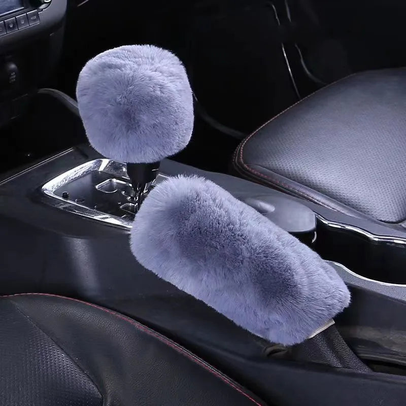2 Pieces Of Car Plush Handbrake Cover Shift Knob Cover Autumn And Winter Car Plush Handbrake Cover Soft And Warm Handbrake Cover