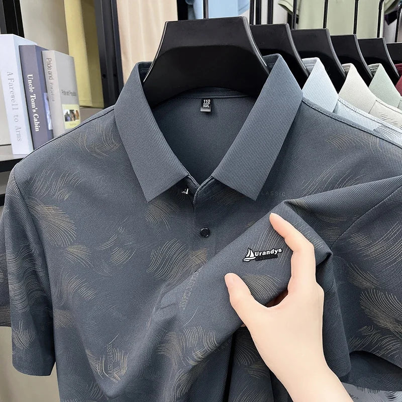 Men's Feather-Print Polo - Breathable Cloth, Urban Casual Style