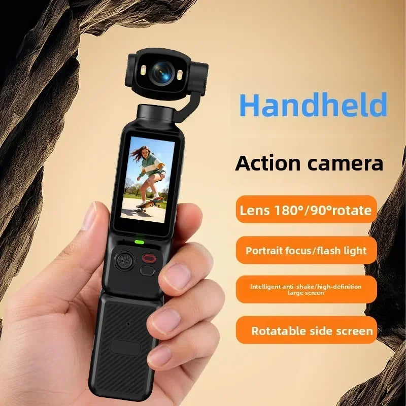 4K Handheld Gimbal Camera — 180° Rotating Lens with Fill Light