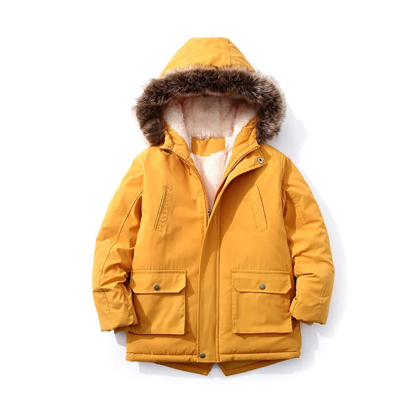 Kids Hooded Puffer Coat with Fur Collar - Mid-Length Winter Jacket - photo 13