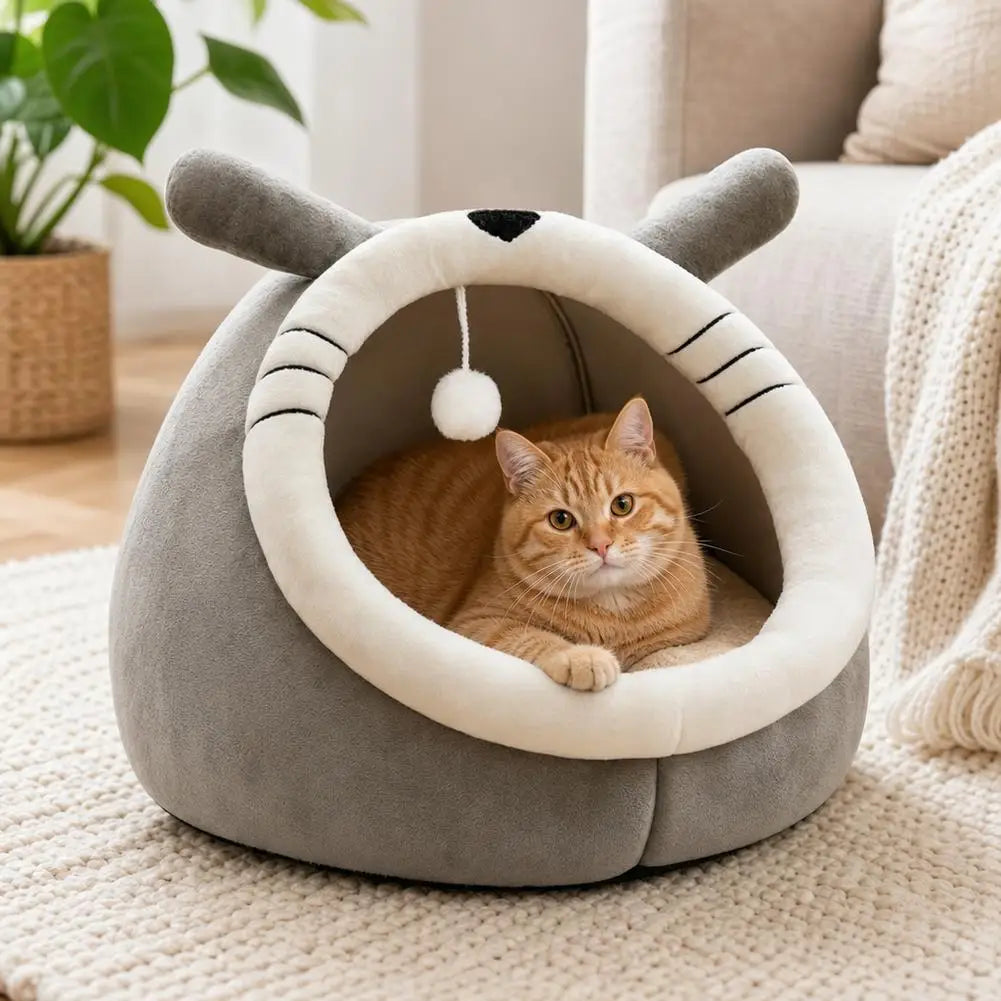 Cute Cartoon Cat Cave Bed - Warm Kitten House Nest – photo 6