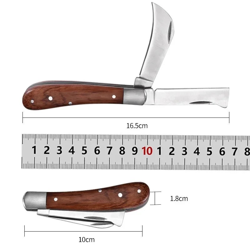 Folding Grafting Knife Grafting Tools Grafting Pruning Knife Professional Garden Fruit Tree Grafting Cutter Wooden Handle Knife