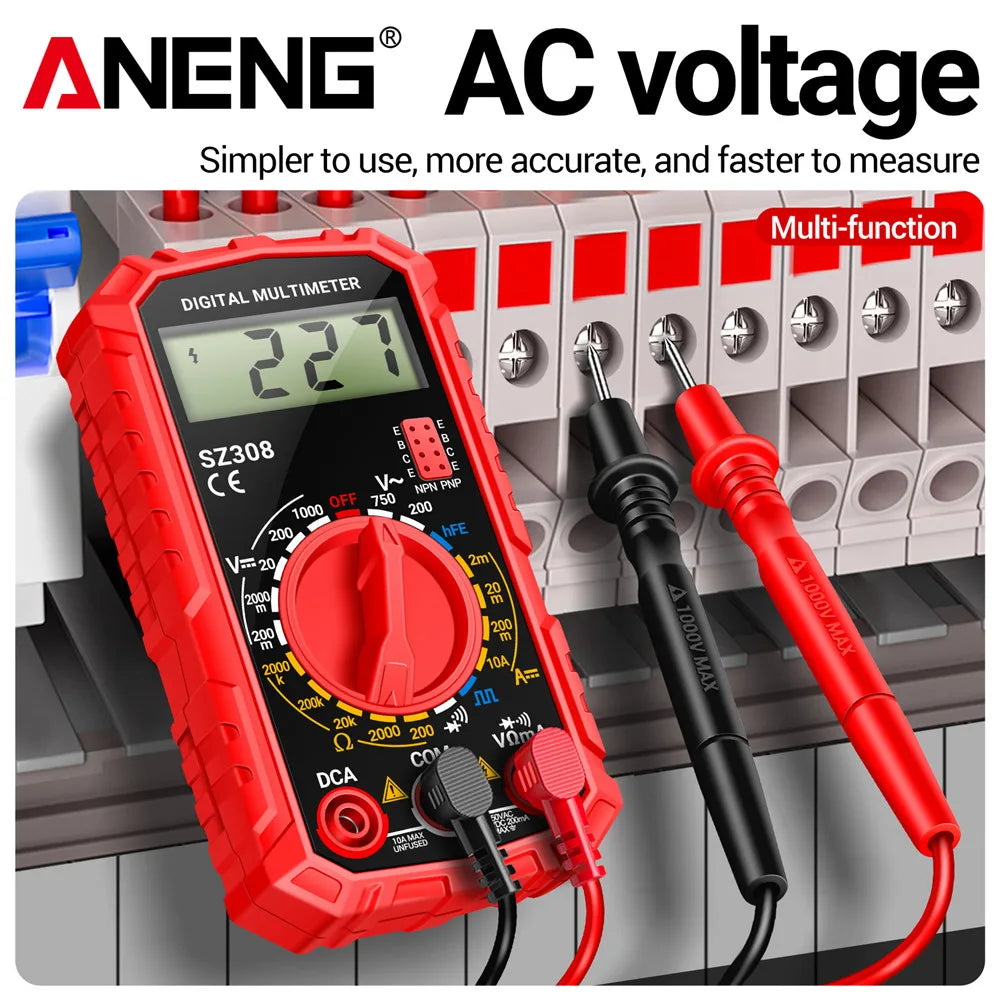 Digital MultimeterAC/DC Current Voltage Resistance Meter Meter Electrician LCD Backlight Ohm Square Wave Test tools ANENG SZ308