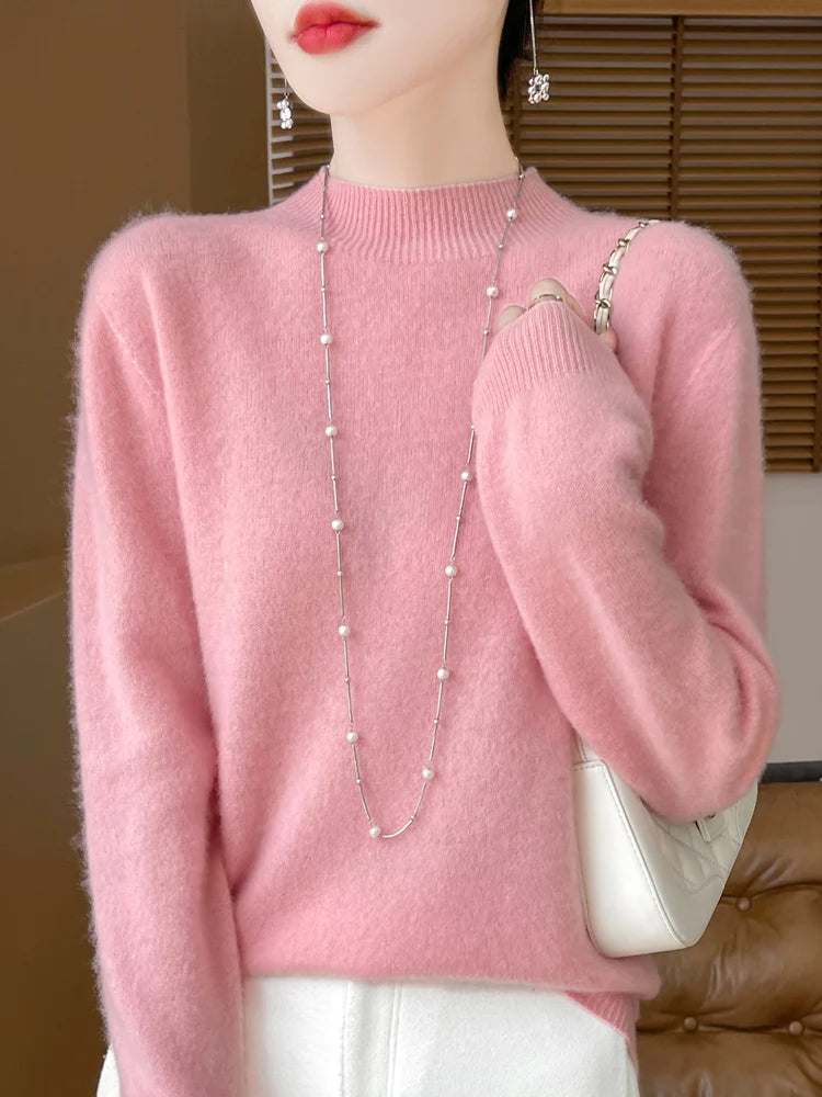 Women's Merino Wool Mock Neck Sweater, Long Sleeve