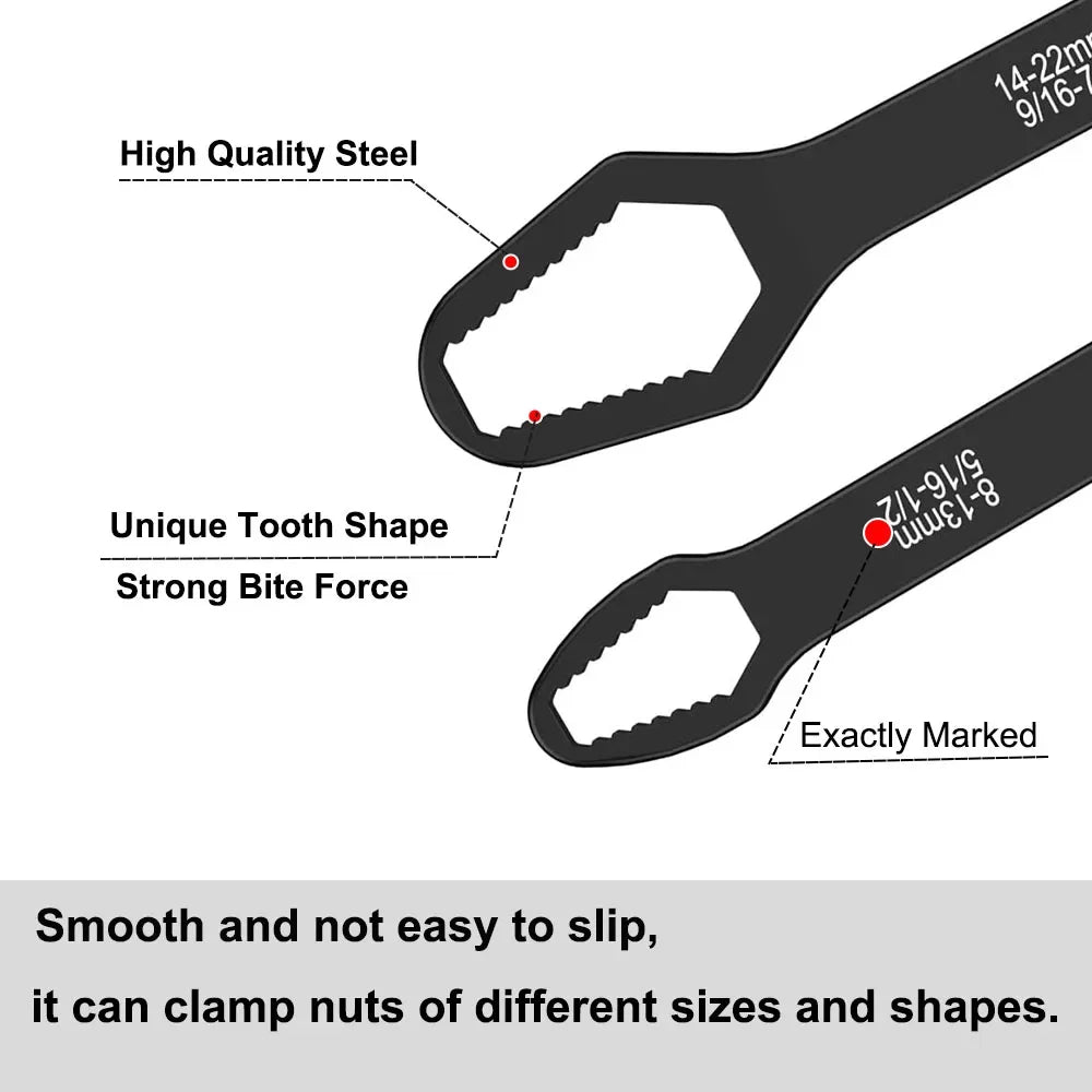 8-22mm 3-17mm Double End Universal Wrench  Multifunctional , Self-Tightening Wrench Repair Tools Double Ended Wrench