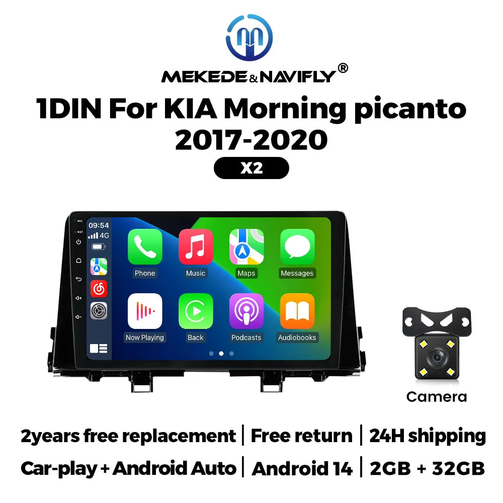 MEKEDE&Navifly Android 14 Wireless Carplay Auto For KIA Morning Picanto 2017-2020 Car Radio Multimedia Video Player 1 Din GPS BT