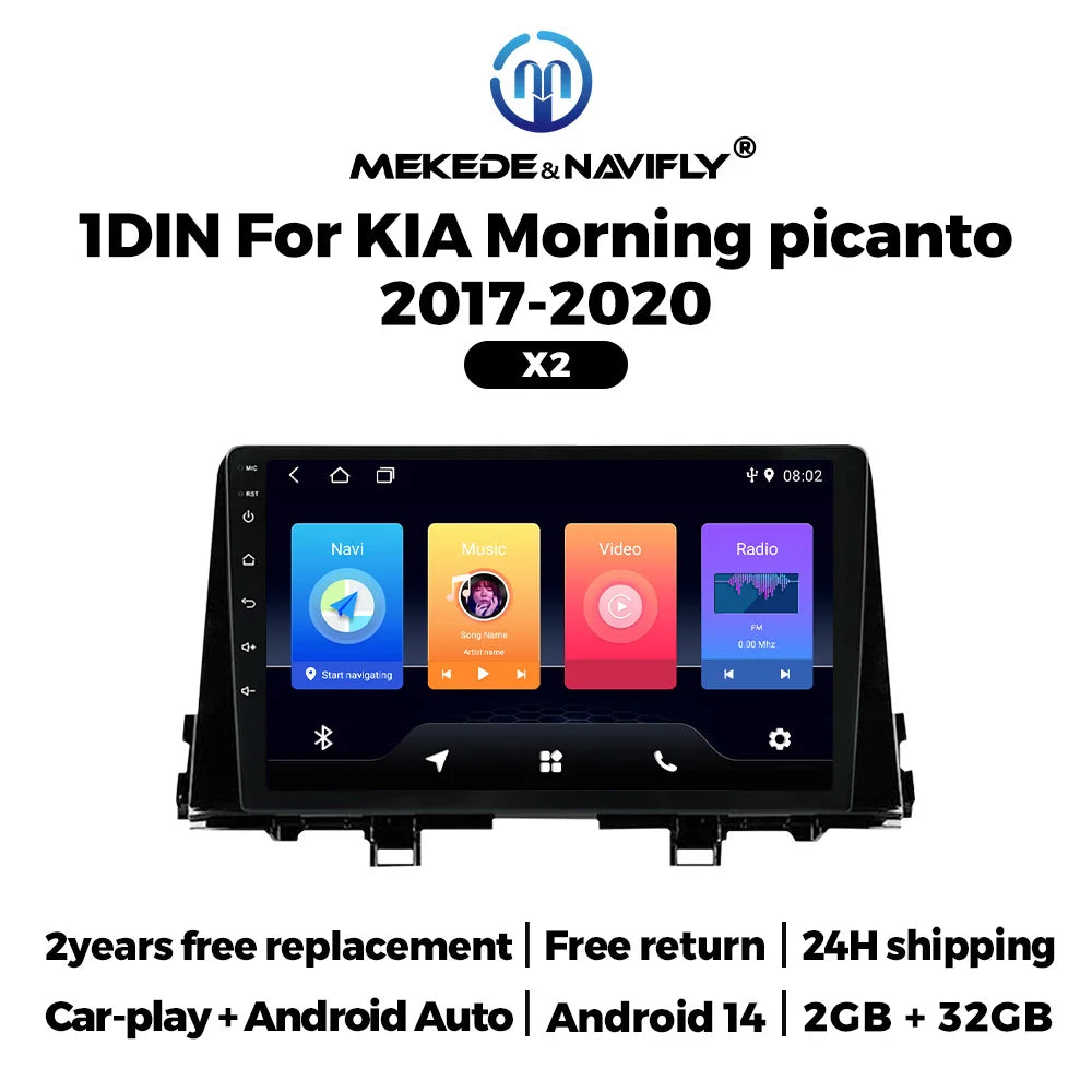 MEKEDE&Navifly Android 14 Wireless Carplay Auto For KIA Morning Picanto 2017-2020 Car Radio Multimedia Video Player 1 Din GPS BT