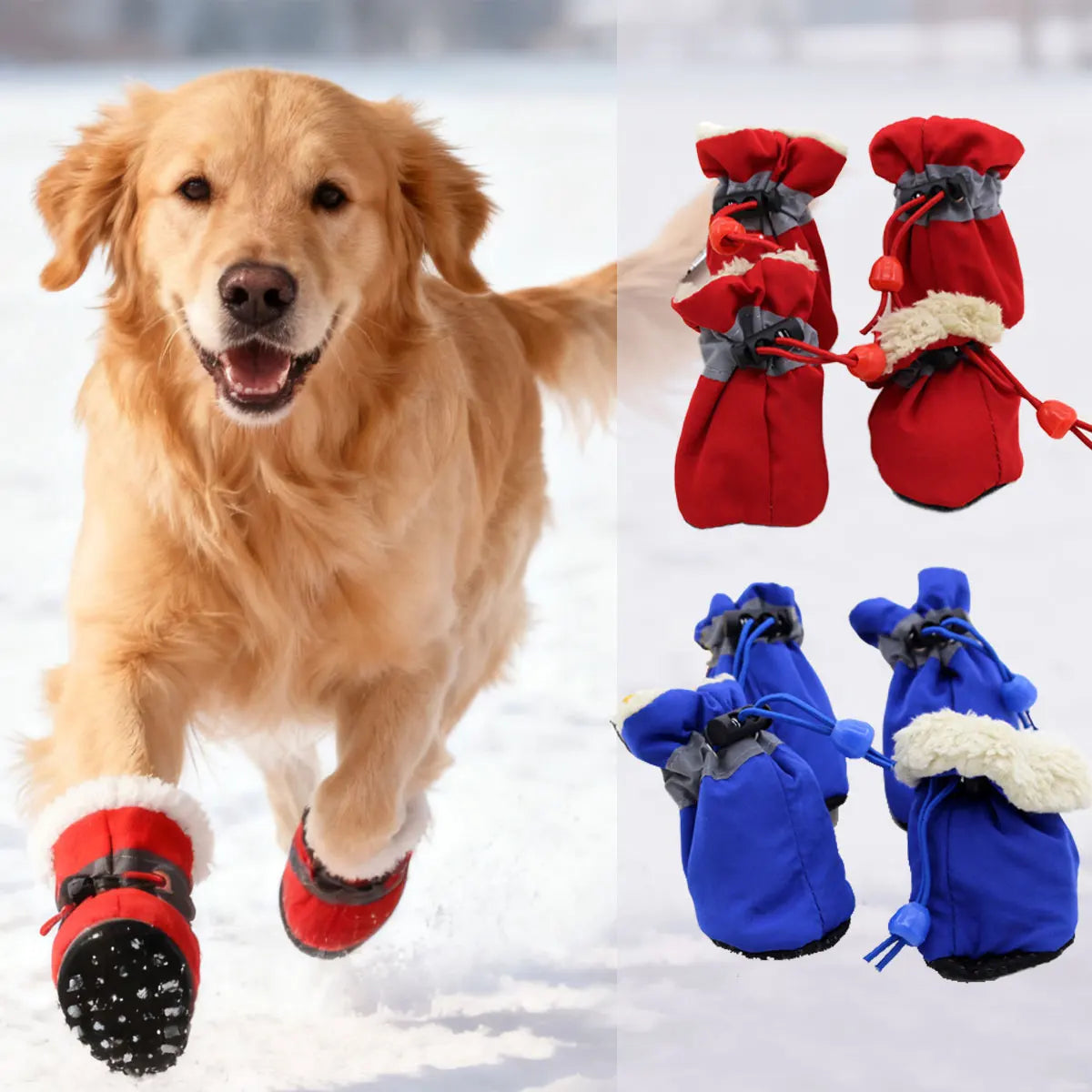 Fleece Dog Snow Booties - Reflective Anti-Slip Pet Winter Shoes