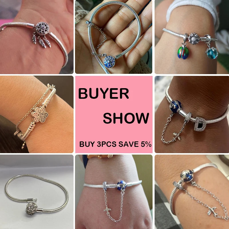 925 Sterling Silver Charm Bracelet – Star Moon Sun Four Leaf Clover Zircon | DIY Birthday Gift for Women (17-20cm)