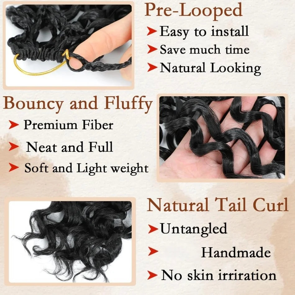 Curly Crochet Human Hair Bundles 5 Packs Brazilian Curly Weave Deep Wave Pre-Separated Virgin Feather Hair Extensions For Women