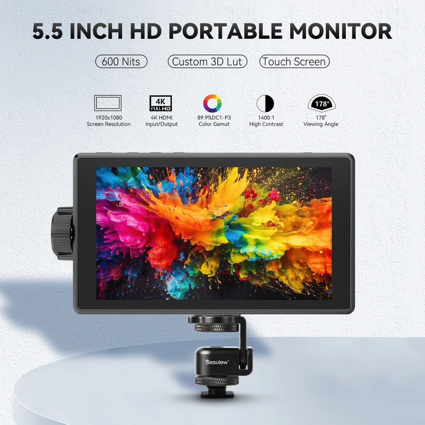 Desview A5 Camera Field Monitor, 5.5 Inch 1920x1080 4K HDMI Touch Screen Camera Monitor Full HD with 3D Lut for DSLR Camera