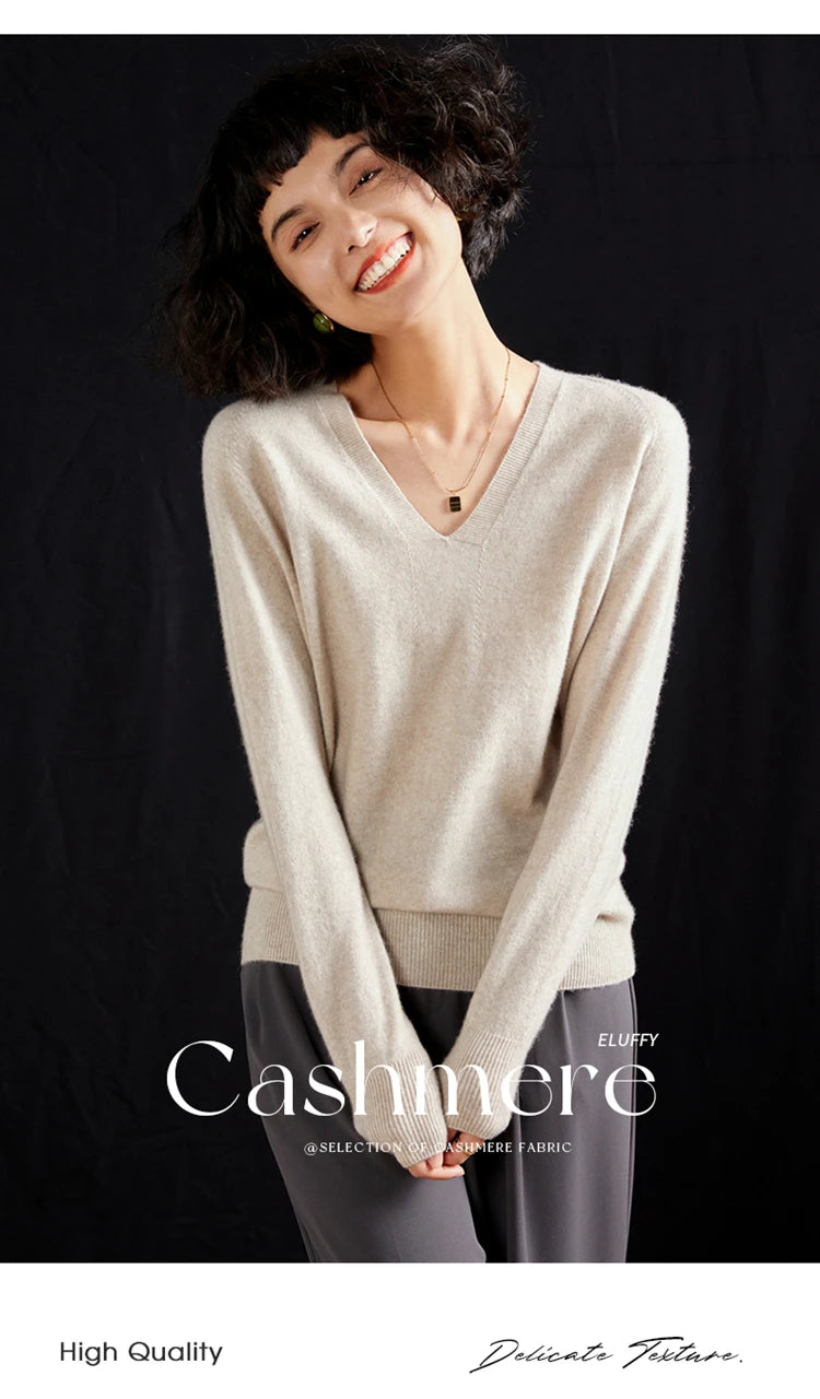 Women's Cashmere V-Neck Sweater, Knit Pullover