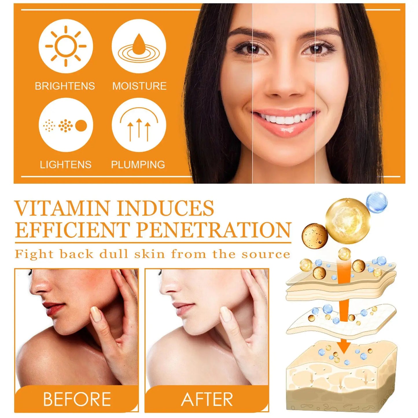 Vitamin C Brightening Facial Serum – Hyaluronic Acid, Aloe & Rose Oil | Dark Spot Care 30ml