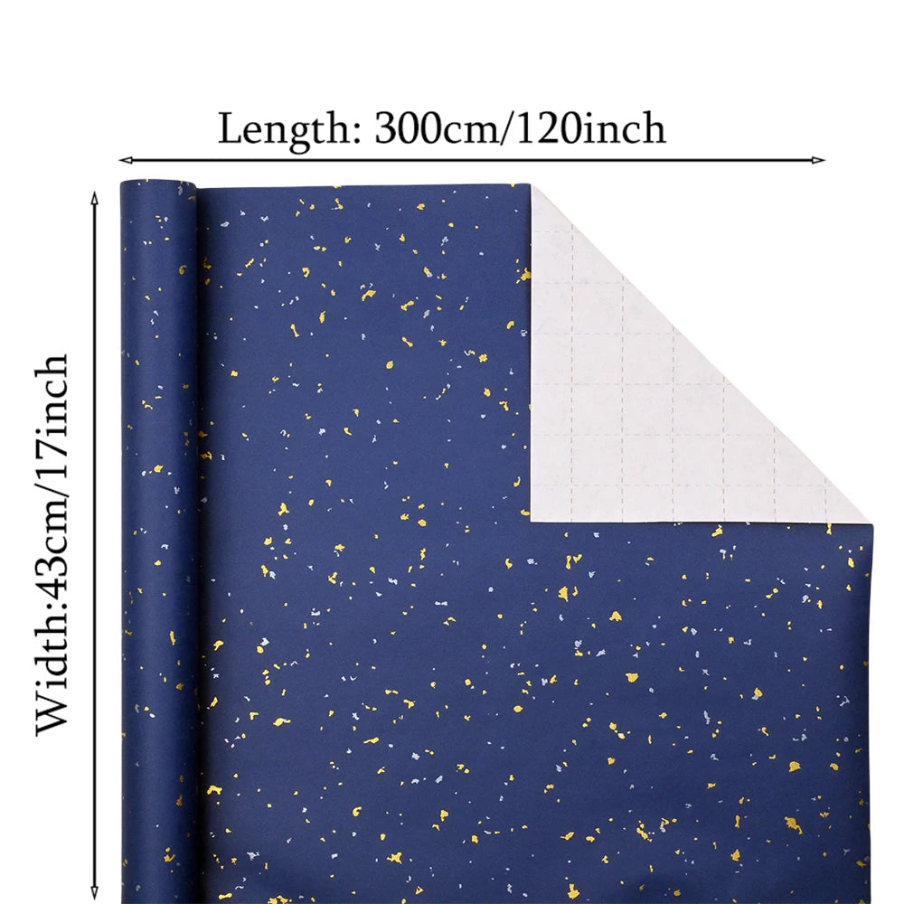 Gift Wrapping Paper Roll, 1 Roll 17 Inch X 120 Inch, Navy Blue Gold Foil Design for Holiday, Birthday, Wedding, Party