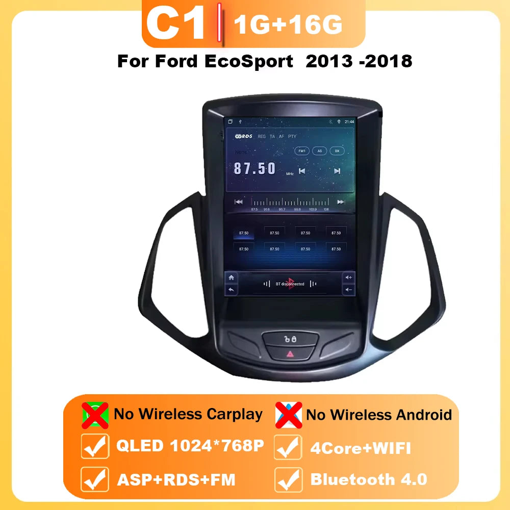 9.7" Car Stereo with Apple CarPlay & Android Auto, Compatible with Ford EcoSport (2013-2018)