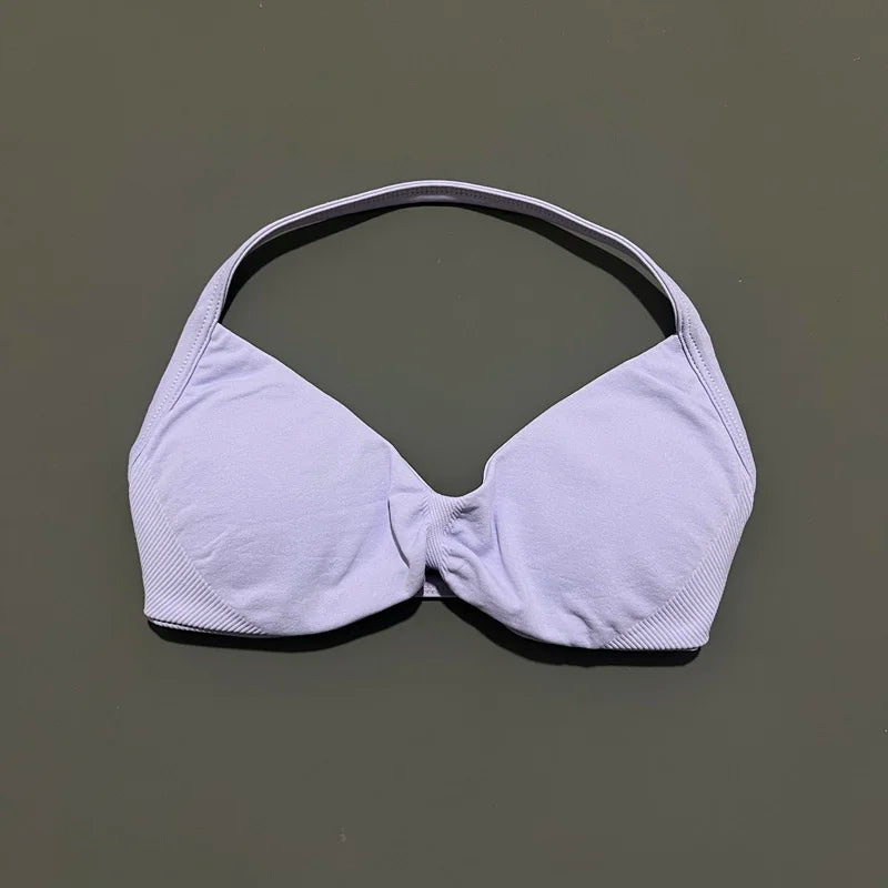 HISTELLO Df Solid Color Impact Strappy Bra Women Seamless Yoga Underwear Fitness Workout Halter Top Running Gym Sports Bra