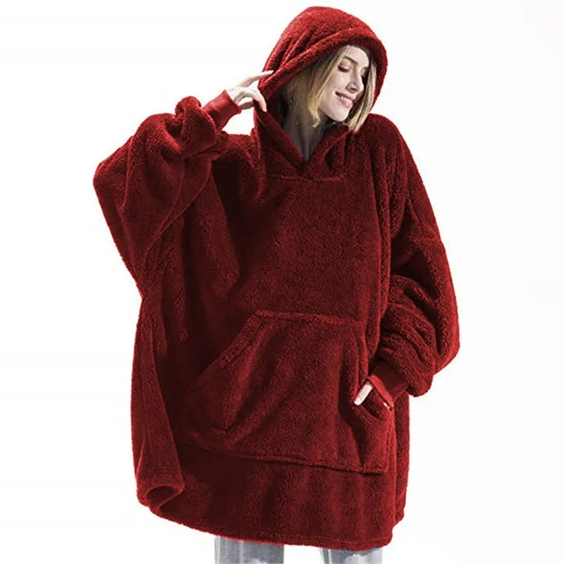Oversized Double-Sided Fleece Hoodie Blanket - Wearable Sweatshirt - photo 6