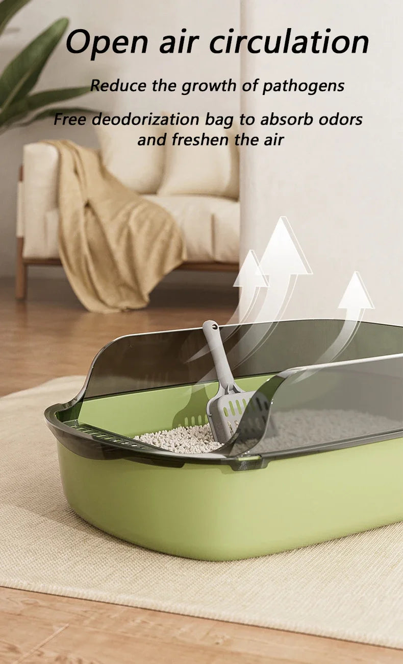 Cat Litter Box Thickening Kitty Sandbox Semi-enclosed High Side Splashproof Pet Bedpans with Litter Scoop Cleaning Cat Supplies