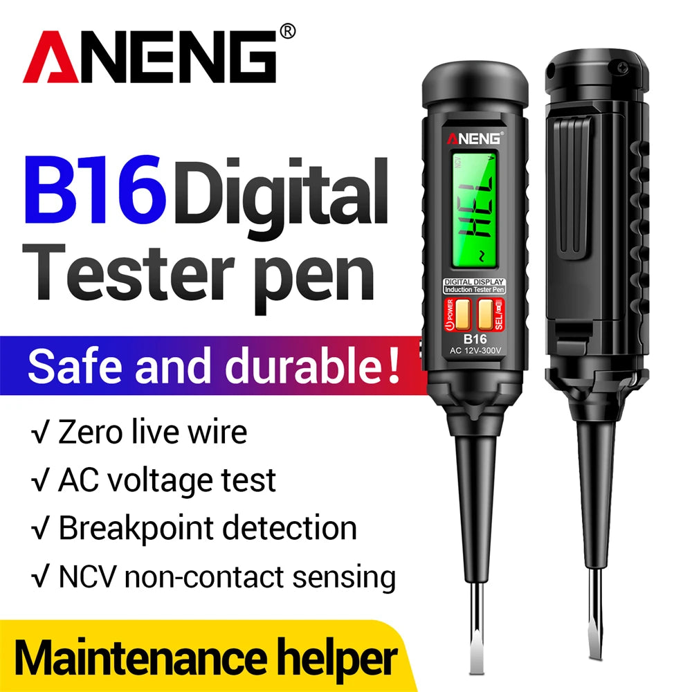 12V-300V AC Voltage Sensing Digital Tester Pen ANENG B16 Word Screwdriver Non-Contact NCV Voltage Sound and Light Alarm Detector
