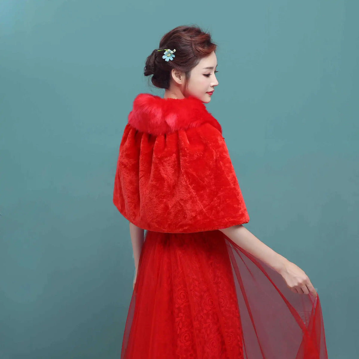 Women's Plush Bridal Shawl Cape - Elbow Length Wrap with Bow - photo 4