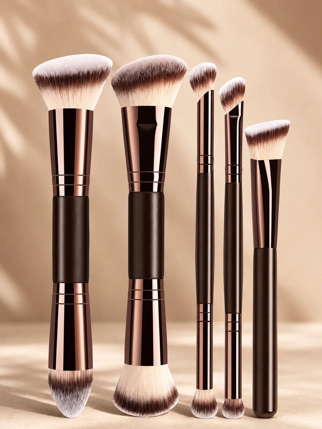 Professional Dual-Ended Makeup Brush Set Includes Foundation Brush, Contour Brush, Blush Brush, Powder Brush, Eyeshadow Brush, C