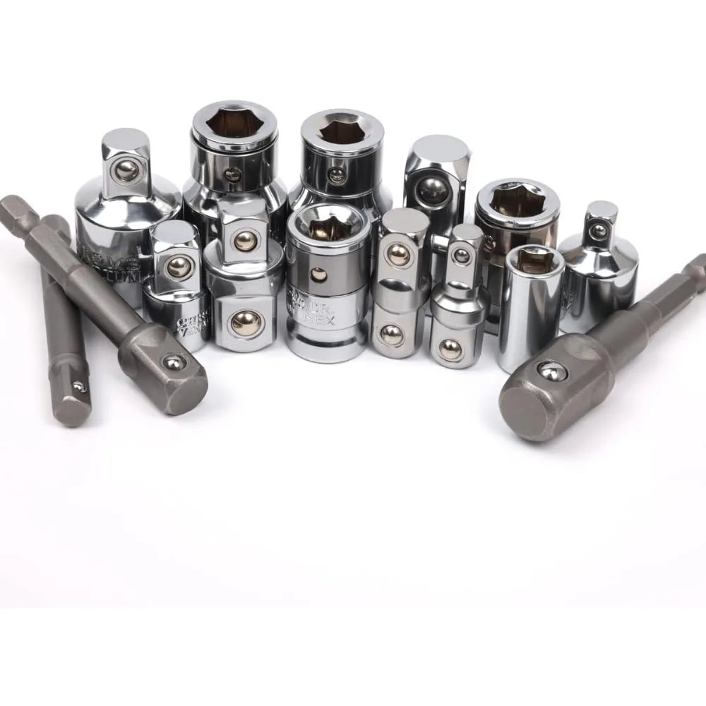 Socket Wrench Adapter, Square Ratchet Reducer Set Drill Sockets Bit Hex Holder 1/2 to 3/8 to 1/4 Double Head Conversion Kit