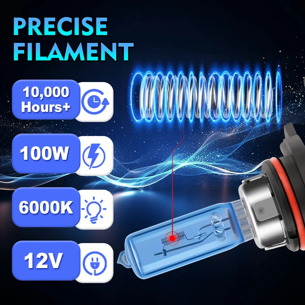 H7 H4 H11 5202 H1 HB3 HB4 H13 6000K White Halogen Headlight Bulbs 100W High Power Fog Light Lamp H8 H9 9007 880 Car Lamp 2 Pack