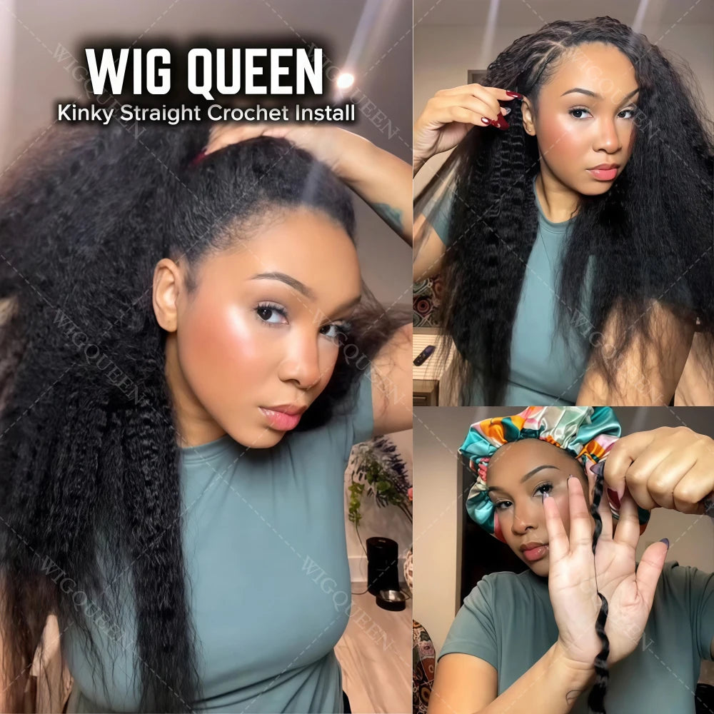 12A Invisible String Kinky Straight Crochet Human Hair Feather Hair Extensions PreLooped Yaki Straight Crochet Hair For Braiding