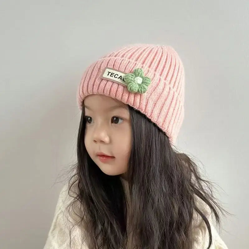 Baby Girl Flower Print Knit Beanie - Warm Infant Winter Hat - photo 7