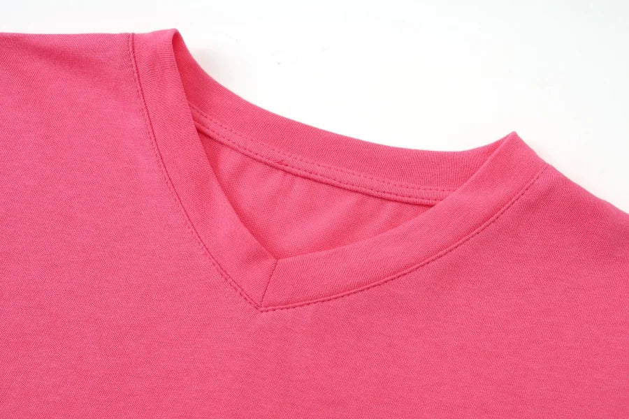 AS 2026 summer loose design drop sleeves boxy Tee V neck casual style  high quality  fabric woman clothes