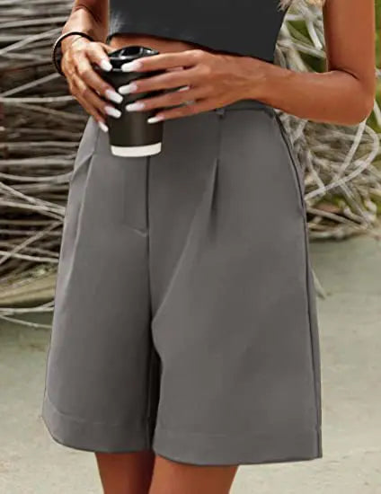 Women's High-Waist Wide-Leg Casual Shorts – Loose Slimming Straight Breathable Street Trend Five-Point Pants