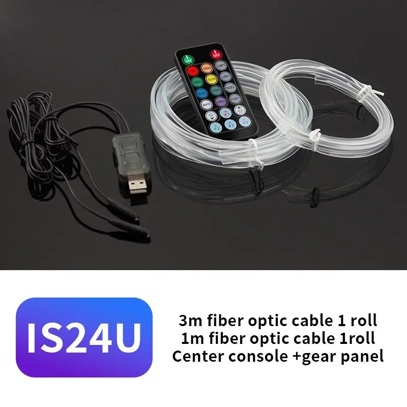 RGB Fiber Optic Car Ambient Light Strip with Music Sync (2-5m)