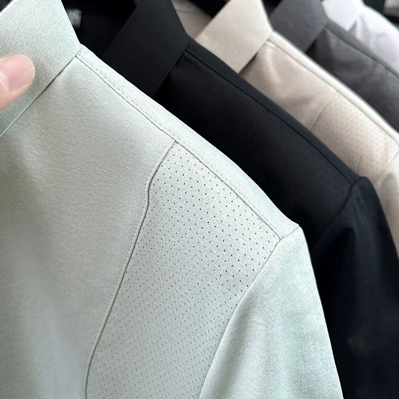 Men's Mesh-Spliced Polo - Breathable Short Sleeve, Casual Lapel