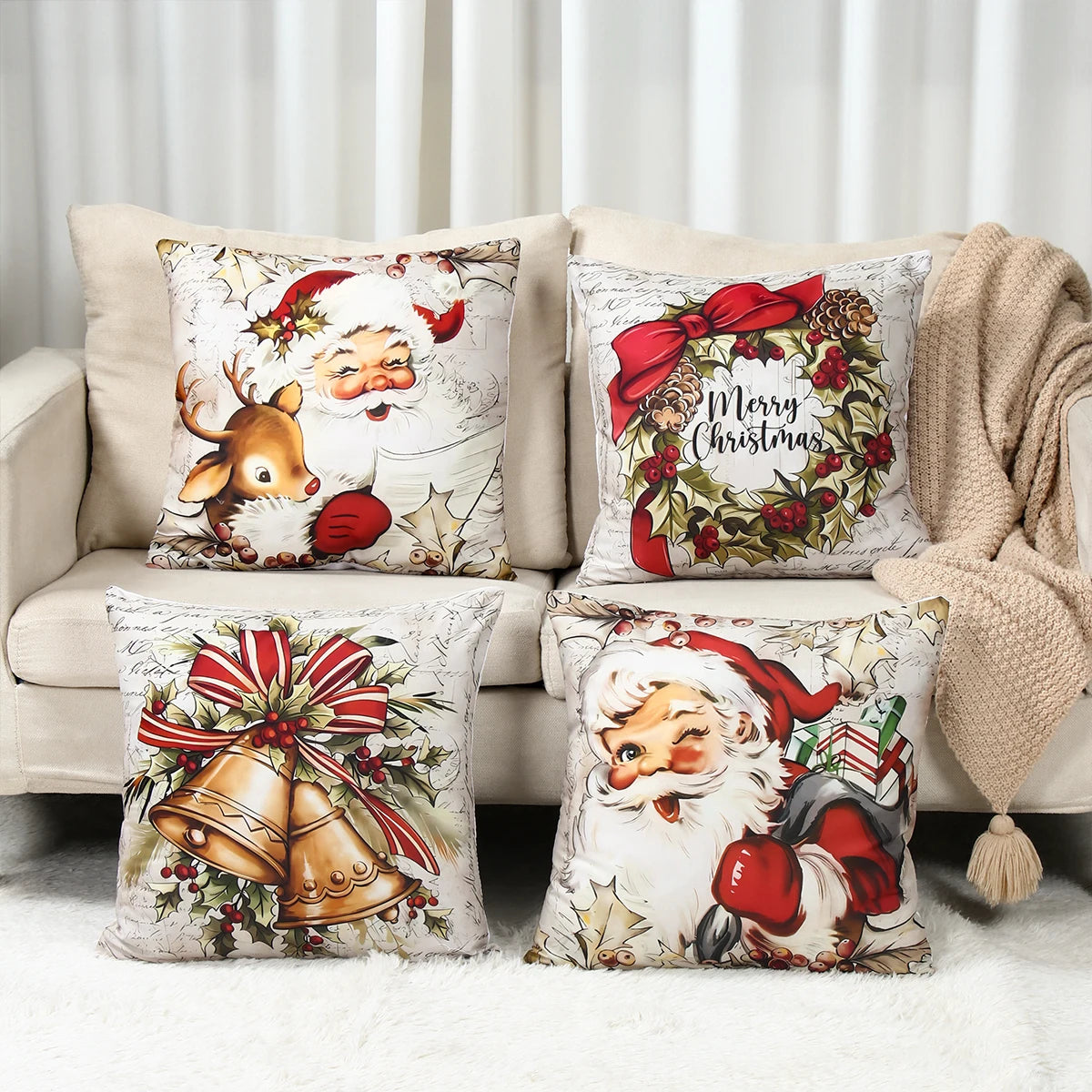4pcs Merry Christmas Cushion Cover Home Decorations 2026 Christmas Ornament Pillow Case Xmas Navidad Gifts New Year Gifts 2026